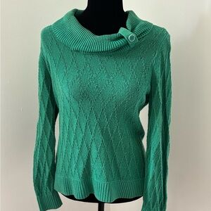 Christopher and Banks Green Cable Knit Cowl Neck Sweater